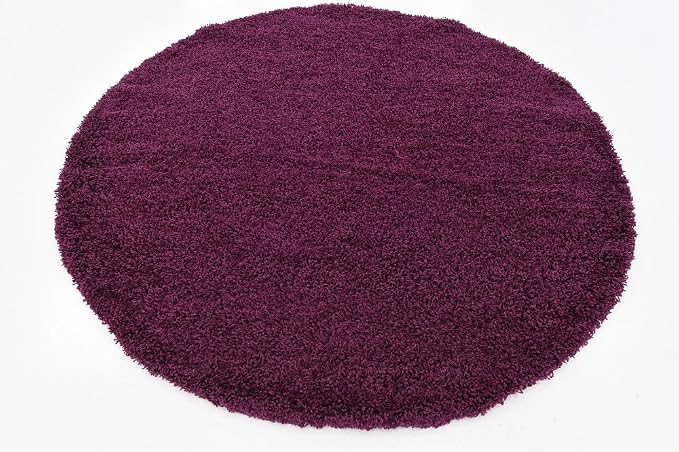 Unique Loom Solid Shag Collection Area Rug (6' 1" Round, Eggplant Purple)