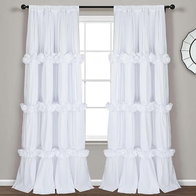 Homechoice Decor Thermal Insulated Window Curtains, 54"W x 84"L x 2 Panels | White Boho Ruched Blackout Window Treatments with 3 Rows of Butterfly Flowers, Rustic Rod Pocket Drapes for Room (LQ-30)