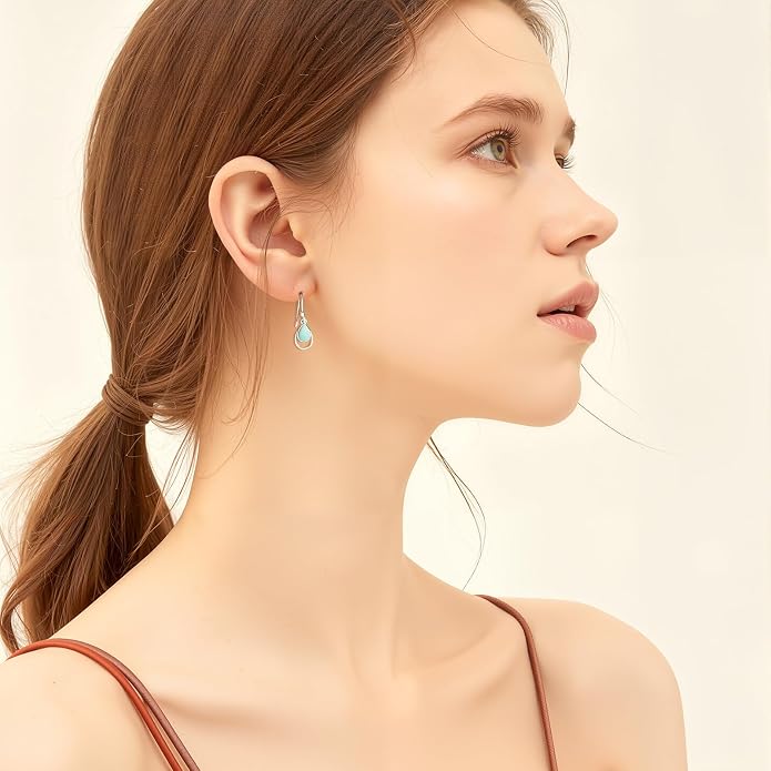 Larimar Dangle Earrings, 925 Sterling Silver Gemstone Larimar Drop Earrings for Women