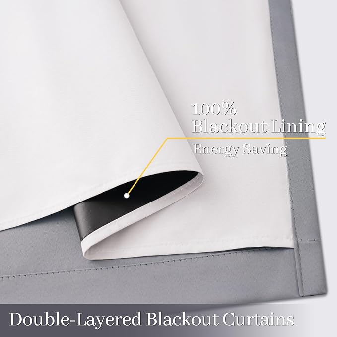 Yakamok Grey 100% Blackout Curtain Panels 84 inches, 40" Wide, 2 Panels | Blackout Curtain Panels for Bedroom, 2 Thick Layers Grommet Top Thermal Insulated Drapes with White Back for Living Room