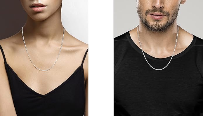 Miabella Italian Solid 925 Sterling Silver 2mm Franco Square Box Link Chain Necklace for Men Women Made in Italy