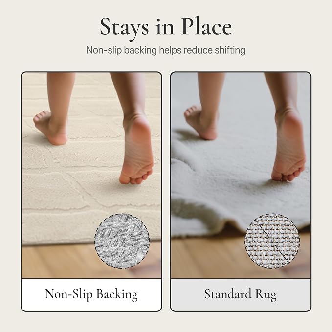 GENIMO Soft Washable Area Rugs 5x7, 3D Modern Tile Design Rugs for Living Room, High-Low Pile Textured Non Slip Fuzzy Shag Carpet, Non-Shedding Stain Resistant Beige Carpet for Bedroom, Dining Room