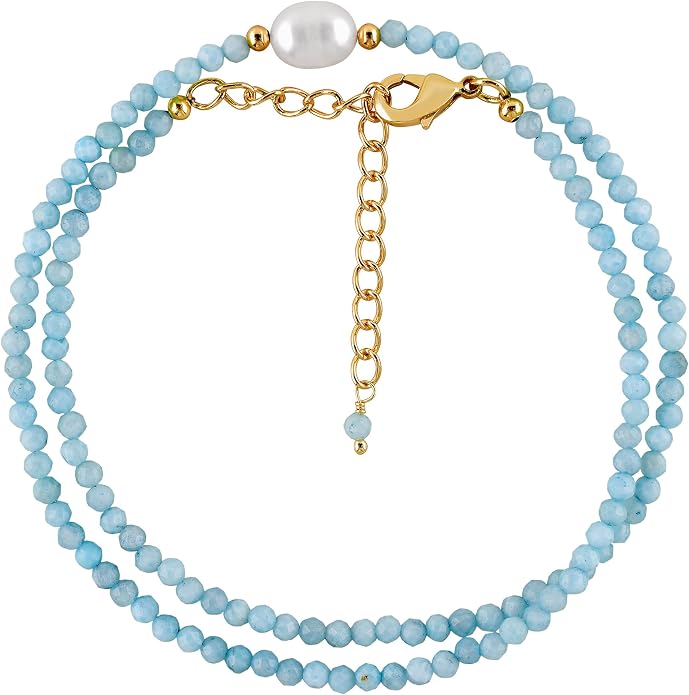 InfinityGemsArt Gemstone Gold Necklace For Women, Birthstone Natural Crystal Stone With Freshwater Pearl Beaded Jewelry, Gold Plated 18 Inch Chain