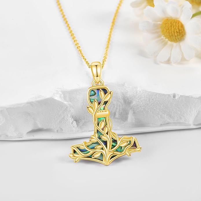 Thor Hammer Necklace 925 Sterling Silver Mjolnir Tree of Life Pendant Necklace Viking Vegvisir Jewelry for Women wife Mom