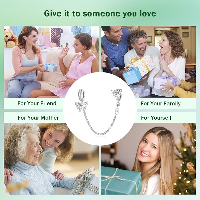 NINGAN 925 Sterling Silver Charm Golden Love Charm Buckle Safety Chain Travel Bead Firefly Dragonfly Pendant, Suitable for Women Bracelet and Necklace as Gift from Mom and Friends