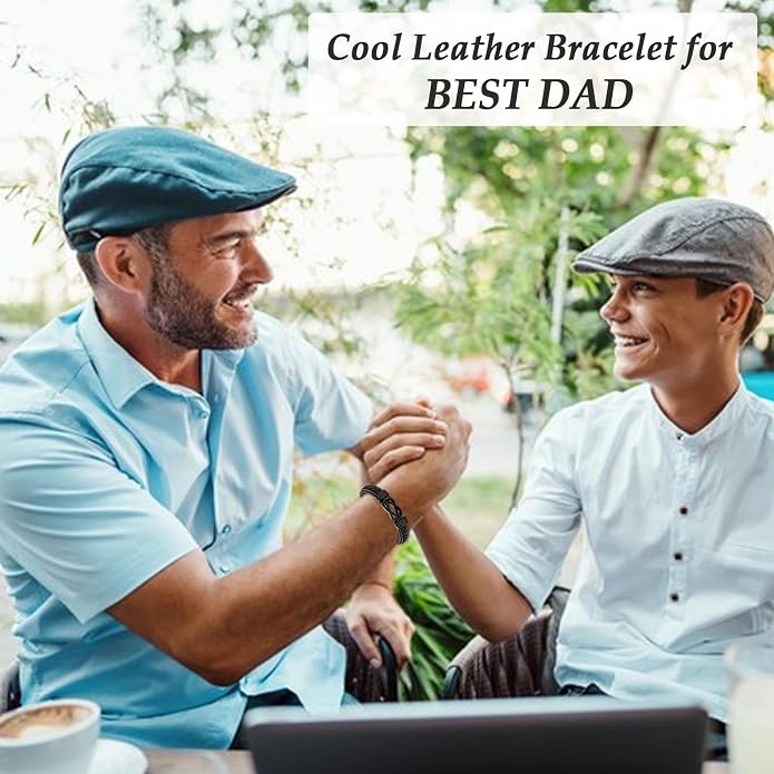 Gifts for Men Infinity Leather Bracelet for Dad New Daddy Husband Boyfriend Son Grandson Brother Nephew Uncle Black Braided Engraved Leather Jewelry Gifts for Fathers Day Birthday Christmas