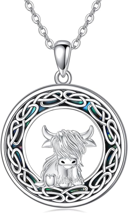 Highland Cow Gifts for Women 925 Sterling Silver Highland Cow Birthstone Necklace Fluffy Cow Jewelry Gifts Birthday Christmas