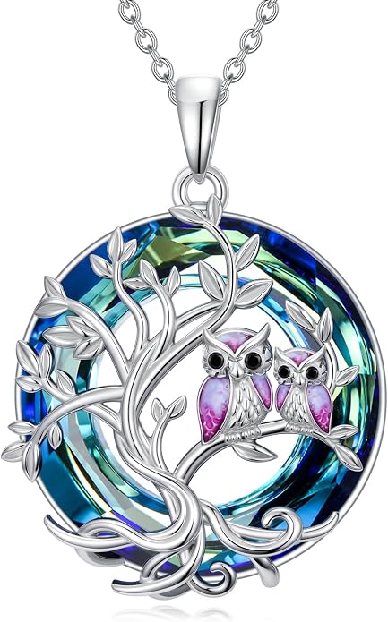 TOUPOP Sterling Silver Tree of Life Hummingbird/Dragonfly/Owl/Panda Necklace Crystal Bird Jewelry Birthday Christmas Valentines Day Gifts for Her Girlfriend Mom