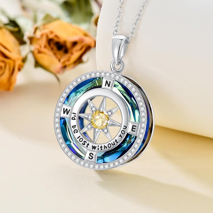 TOUPOP Necklace Gifts for Wife Compass Jewelry Women Anniversary Girlfriend Birthday Gift for Her Valentines I'd be Lost without You Sterling Silver Birthstone Necklaces