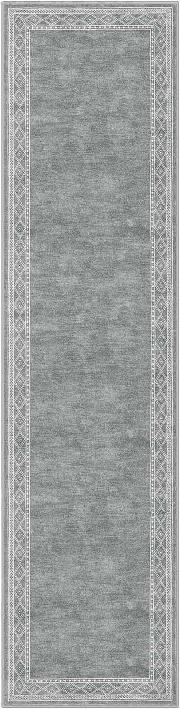 Lahome Modern Bordered Washable Runners for Hallways, 2.5x8 Kitchen Runner Rug Non Slip, Ultra-Thin Soft Hallway Rug for Bedroom Entryway Bathroom Laundry (2.5'x8',Grey)