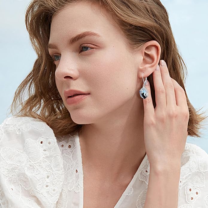 925 Sterling Silver Earrings Tree of Life/Cat/Animal/Turquoise/Moonstone Dangle Drop Earrings for Women Leverback Earring Hypoallergenic Jewelry Gifts