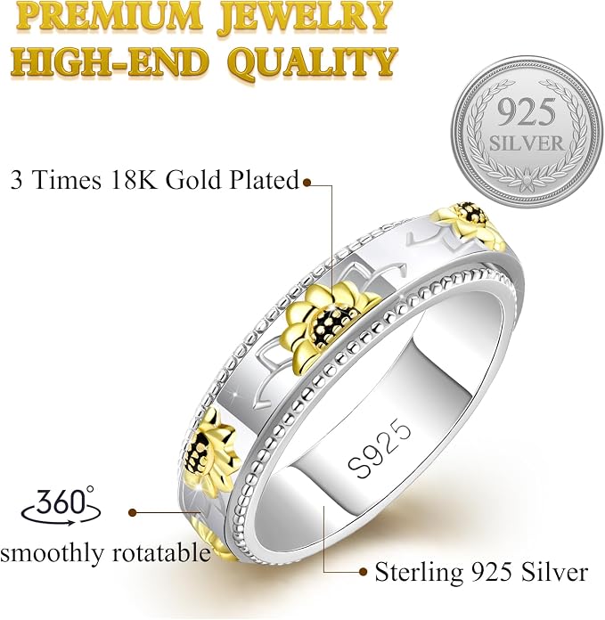 Fidget Ring Spinner Ring for Anxiety Women Men Daughter Real S925 Sterling Silver Fidget Ring