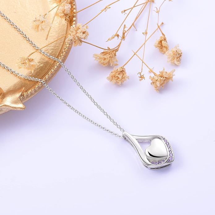 Cremation Jewelry 925 Sterling Silver Teardrop Urn Necklace for Ashes Heart Shape Memorial Keepsake Pendant for Human Ashes for Women Gift