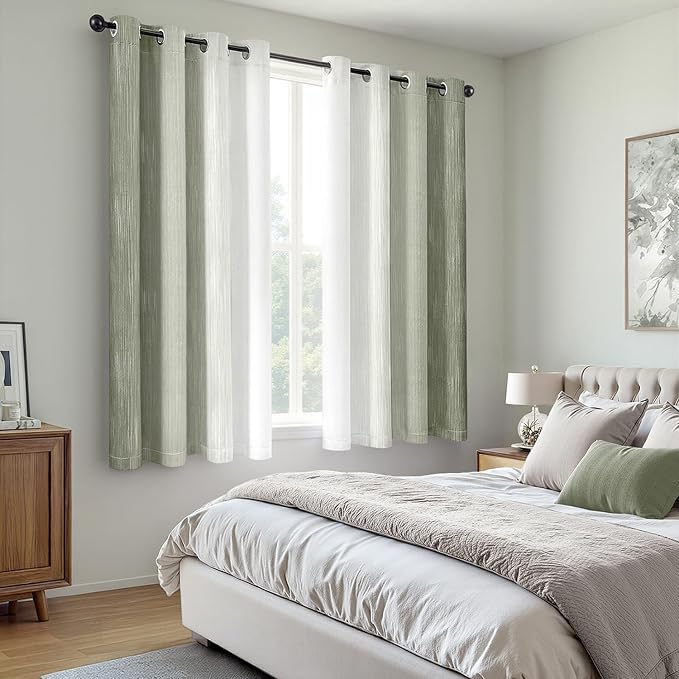MIULEE Sage Green and Greyish White Ombre Blackout Curtains, Full Room Darkening Thermal Insulated 63 Inches Long Drapes for Bedroom/Living Room Grommet Window Treatments Modern 52Wx63L, Set of 2