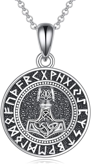 VONALA Halloween Necklace Sterling silver Pirate Skull Thor Hammer Wolf Compass Necklace for Men Compass Urn Necklace for Ashes Nordic Viking Jewelry Women