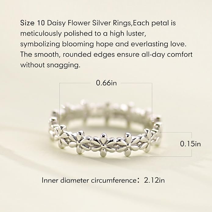 925 Sterling Silver Rings for Women Daisy Flower Stack Rings，Sterling Silver Hypoallergenic Fade-Resistant，Non Tarnish Statement Ring Fashion Marriage Band Sunflower Stacking Ring Jewelry Gift for Women