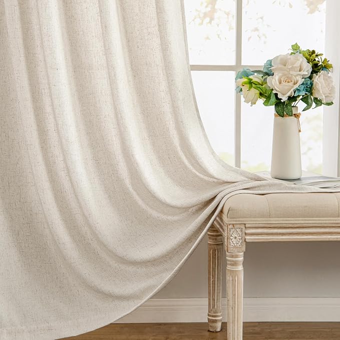 MIULEE Non-See-Through Privacy Linen Curtains 52W x 72L Inch Linen | 2 Panels, Light Filtering, Semi Sheer Window Curtains, Farmhouse Textured, Back Tab Drapes for Bedroom Living Room