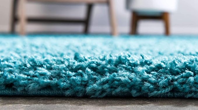 Unique Loom Solid Shag Collection Area Rug (6' 1" x 9' Rectangle, Deep Aqua Blue)