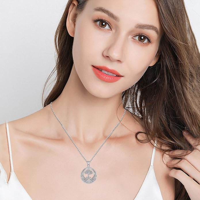 Aniu Tree of Life Necklace for Women, 925 Sterling Silver Mother of Pearl Family Palm Tree Charm Pendant Jewelry for Birthday Christmas Gift