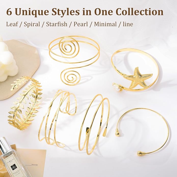 Jardme Arm Cuff Bangles Set Women, Gold Arm Cuff Silver Greek Jewelry, Wedding Party Band.