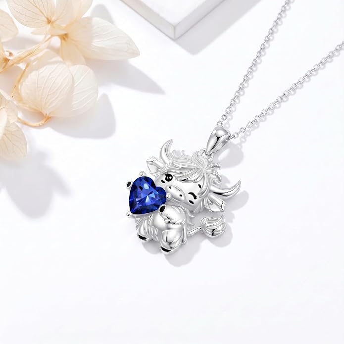 PELOVNY Teddy Bear Necklace for Women 925 Sterling Silver Bear/Highland Cow/Fox/Cat/Axolotl Birthstone Necklace Christmas Birthday Jewelry Gifts for Mom Daughter Wife Sister