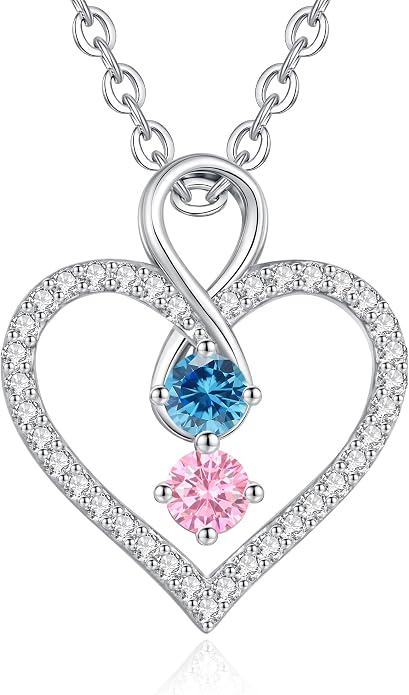 LOUISA SECRET Double Birthstone Necklaces for Women, 925 Sterling Silver Infinity Love Heart Pendant Necklace for Her, Birthday Anniversary Valentine's Day, Christmas, Wedding, Graduation Gift for Her, Personalized Gifts, Jewelry Gifts for Wife Mom Gir...