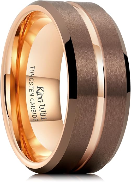 King Will Tungsten Carbide Wedding Band for Men Women-6/8/10mm Width Multicolor Available with Grooved Center Wedding Ring Suitable for Work, Gym Comfort Fit Size 4-16