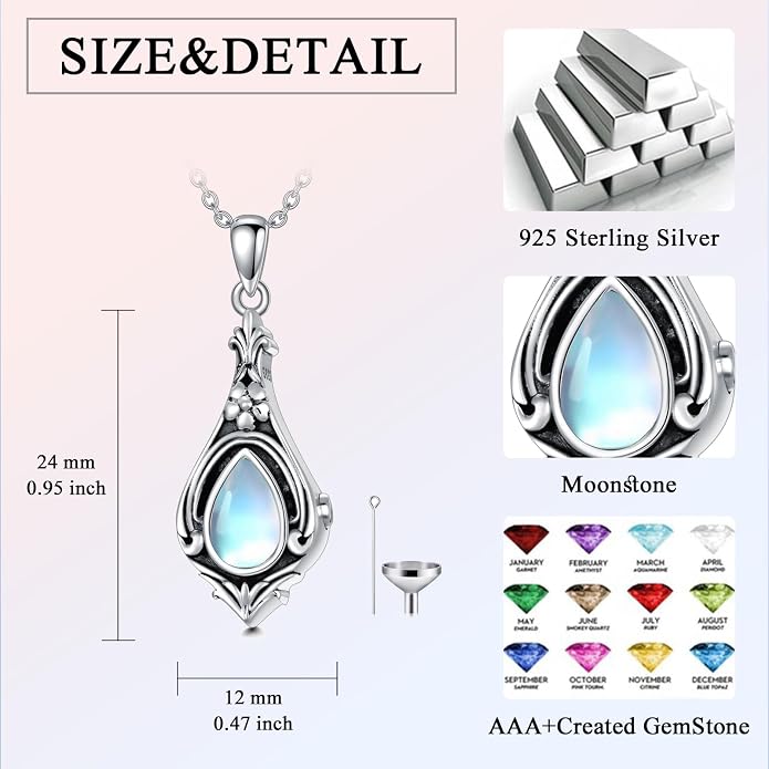 Seiyang Urn Necklace for Ashes 925 Sterling Silver with Birthstone Cremation Jewelry Keepsake Ashes Pendant Necklace Memorial Jewelry for Women Loved One