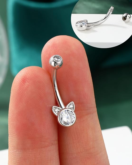 COCHARM 14K Gold Belly Button Rings Real Gold Cute Short/Long Upper 16g/14g Belly Piercing Rings Rook Barbell