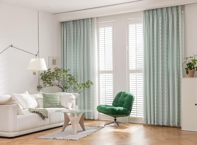 DrapePalette - Linen Blend Pinch Pleated Curtains 108 Inches Long for Living Room, Bedroom, Dining Room, Light Filtering Curtains 2 Panels Set, Modern Floral Printed Design, Summer Green, 30"W x 108"L