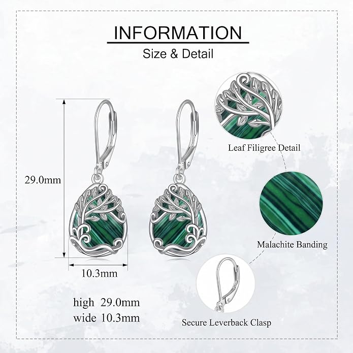 Teardrop Tree of Life/Filigree Earrings for Women Dangle Leverback Earrings Jewelry Gift Anniversary For Her