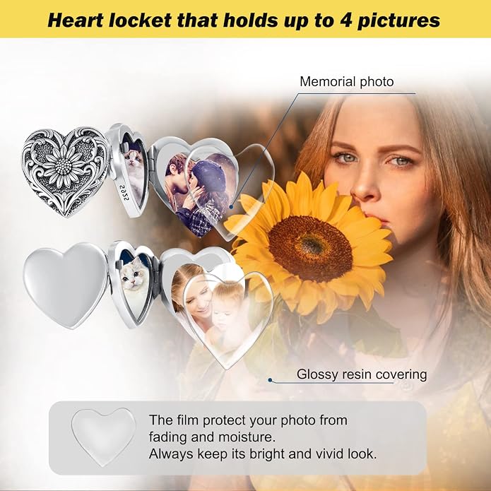SOULMEET Personalized Silver Locket Necklace That Holds Pictures Photo Keep Someone Near to You, Memorial Custom Lockets Necklaces Letters Engraving for His Her
