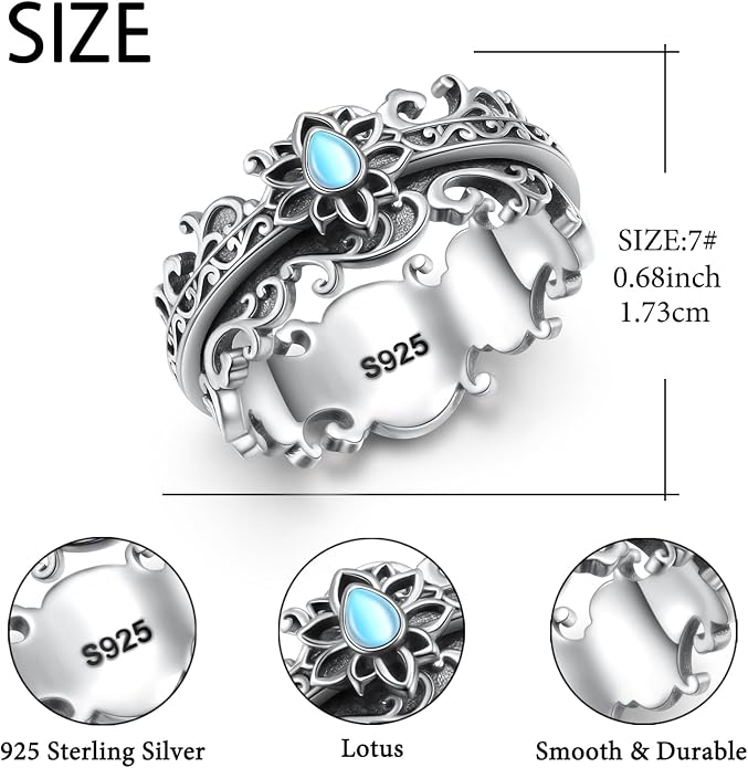 Cross/Butterfly/Evil Eye/Tree of Life/Celtic Knot/Sunflower/Lotus Spinner Ring 925 Sterling Silver Fidget Rings for Anxiety Stress Relieving ADHD Autism Rings Jewelry Gift for Women