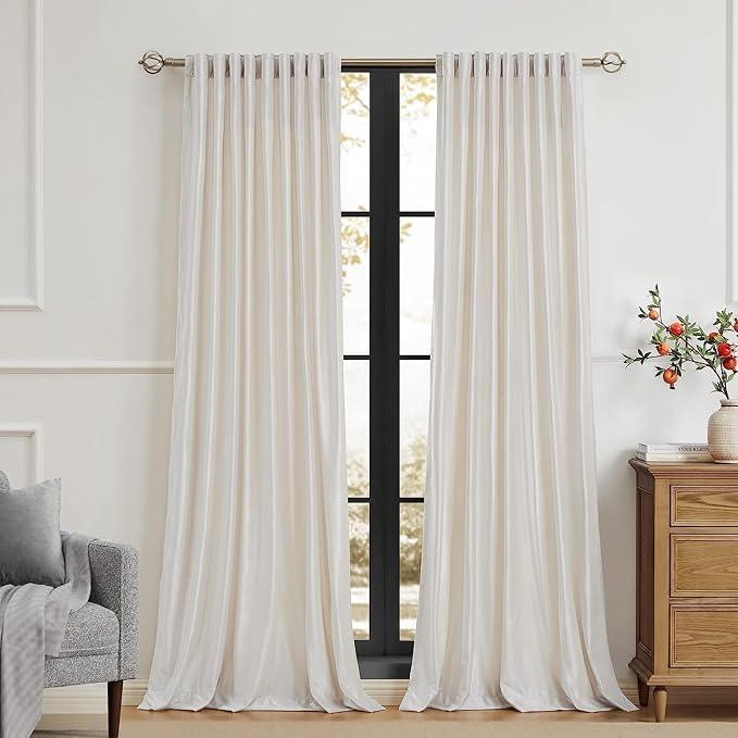 PRIMROSE Cream Ivory Curtains 72 inch for Living Room,2 Panels Drapes Blackout Rod Pocket Back Tab Window Treatment Room Darkening Thick Decorative Curtains for Bedroom