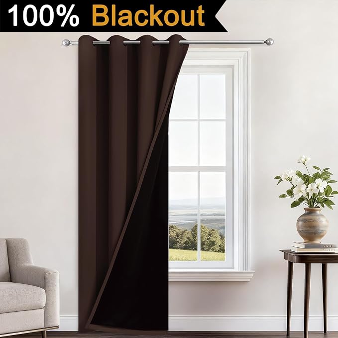 Yakamok Chocolate Brown Blackout Curtains 84 Inches Long 52" Wide, 1 Panel | Blackout Curtain Panels for Bedroom, 2 Thick Layers Grommet Top Thermal Insulated Drapes with Black Liner for Living Room