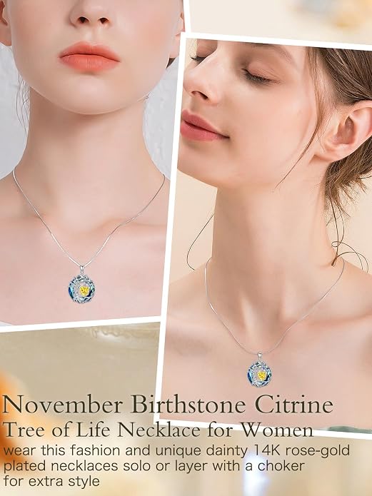 TOUPOP Tree of Life Birthstone Necklace Sterling Silver Pendant Birthstone Necklaces with Blue Crystal Anniversary Birthday Jewelry for Women Mom Wife Her