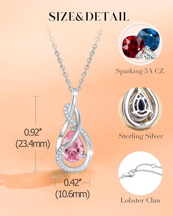 FANCIME TimelessTie Birthstone Necklace for Women White Gold Plated Sterling Silver Ribbon Design Jewelry Knot Pendant Fine Jewelry Gemstone Anniversary Birthday Graduation Mothers Day Gifts for Women Wife Mother Her