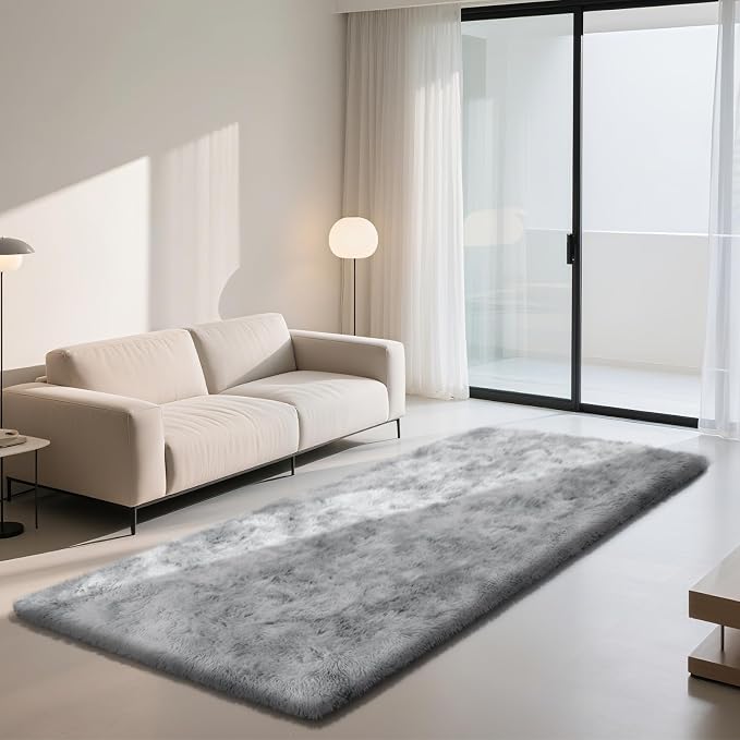 Soft Runner Rugs for Bedroom, Mottling Grey 3x7 Area Rugs Fluffy Rug Shag Area Rug Carpet, Bedside Rug for Living Room Bedroom Room Home Decor