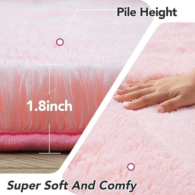 Round Area Rug for Living Room: Pink Shag Rugs for Living Room- 8x8 Feet Large Fluffy Round Rugs- Shag Shaggy Pink Rugs Soft Plush Indoor Carpets for Bedroom, Nursery, 8ft