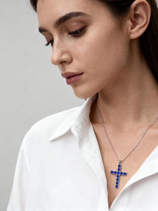 925 Sterling Silver Cross Necklace for Women Men Christian Jesus Faith Birthstone Cross Crucifix Pendant Necklaces