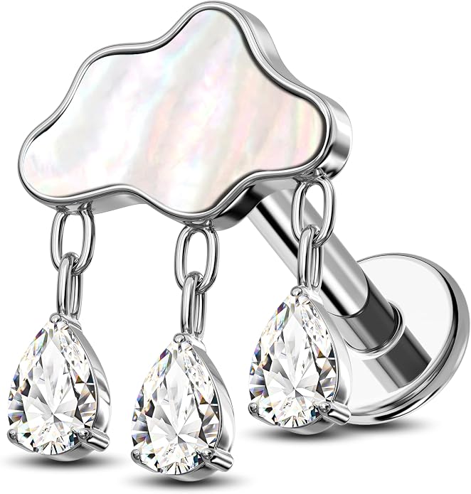 OUFER Body Piercing Titanium Cloud Helix Piercing Jewelry 16G Dangle Helix Earrings for Women Internally Thread Conch Helix Stud Flat Back Cartilage Earring Studs Surgical Steel Cartilage Jewelry