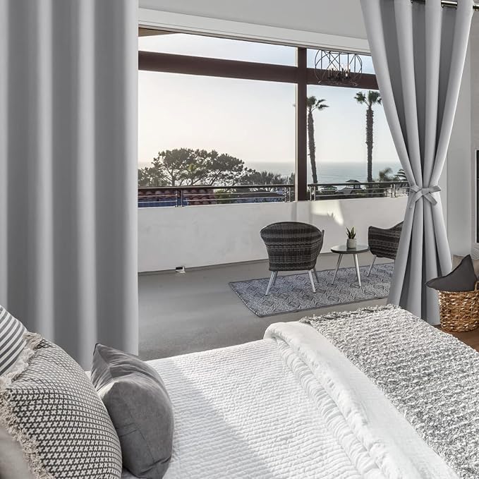 Hiasan Blackout Curtains for Bedroom and Living Room, Light Blocking, Noise Reducing Window Curtain Panels, Tiebacks Included, Set of 2, Grommet Top (Silver Grey, Width 38 Inch x Length 72 Inch)