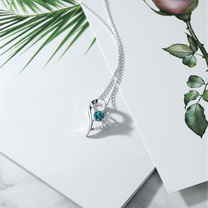 Gem Stone King Heart Shape Pendant Necklace For Women | 925 Sterling Silver | 6MM Round Gemstone Birthstone | Heart Necklace For Women | With 18 Inch Silver Chain