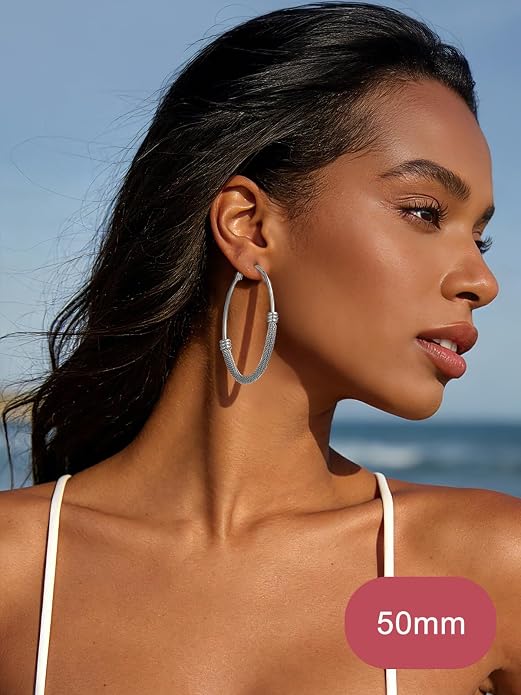FOCALOOK 14K Gold Plated Hoop Earrings, Lightweight Hypoallergenic Large Stainless Steel Black Hoops Earrings for Women 20/30/40/50/60/70/80mm
