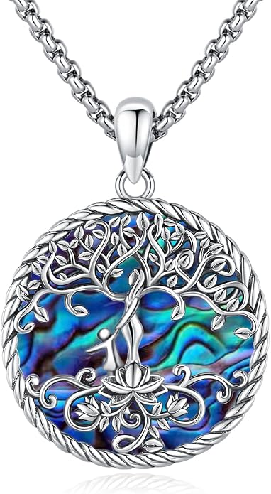 Tree of Life Necklace for Women Sterling Silver Celtic Moon Tree Moonstone Turquoise Pendant Heart Family Tree Necklace for Mother Daughter Sister Gifts