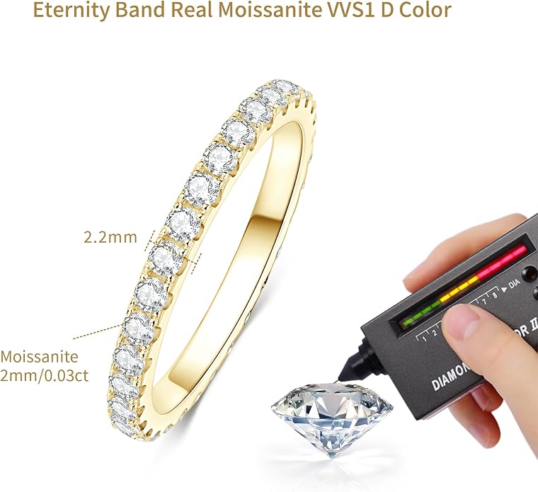 14K Gold Filled Silver Simulated Diamond Moissanite Engagement Promise Ring for Her, Stackable Ring Channel Setting Full Eternity Bridal Band Halo Rings Wedding Bands Size 4 to 10