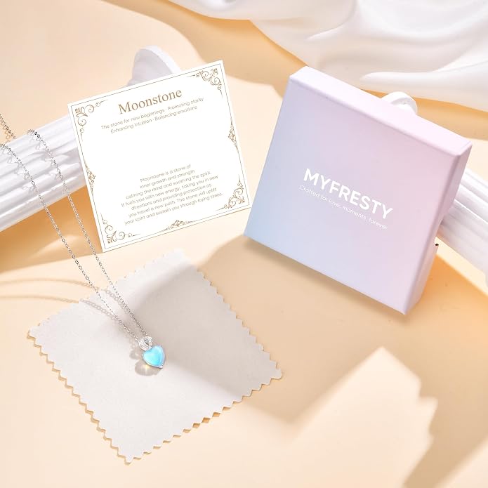 925 Sterling Silver Moonstone Necklace New Beginnings, Graduation Gifts, Created Moonstone Jewelry June Birthstone Necklace for Women, Inspirational Birthday Graduation Gifts for Friend Sister Daughter Mom
