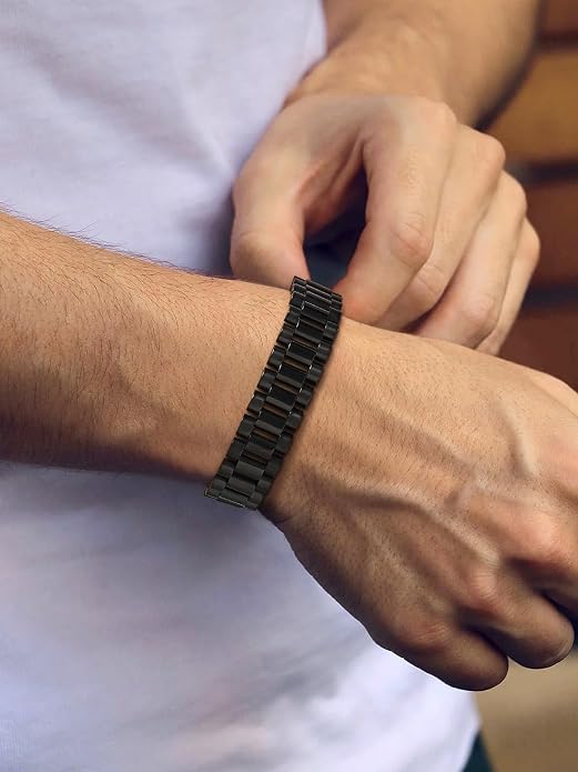 U7 Link Bracelets for Men, Cuban Link/Rope/Watch Band Solid Bracelet, Silver Black Gold Color Wrist Bracelet 3/6/9/12/15mm Width, 6.5/7.5/8.3 Inch Length, Hand Chain Jewelry for Mens Women