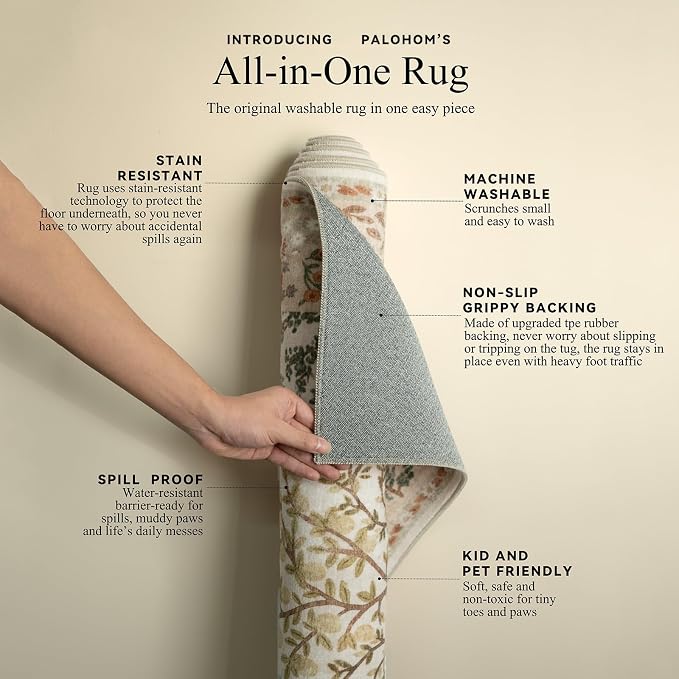 Machine Washable Rugs for Living Room: 6x9 Bedroom Rug Stain Resistant Non Slip Low Pile Lightweight Soft Carpets for Living Room Dining Room Kitchen Nursery Kids Room PlayroomFarmhouse