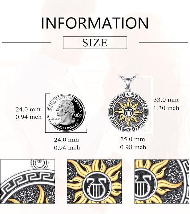 Poseidon/Athena/Apollo/Valhalla/Norse Viking Necklace 925 Sterling Silver Pendant Necklace for Men Greek/Norse Viking Amulet Jewelry Gifts